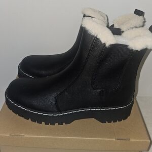 Black Ankle Boots with Faux Fur Trim